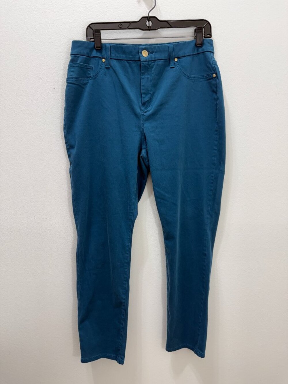 Chicos Girlfriend Slim Leg Ankle Pants Womens 10 Reg Size 1.5 R Teal Blue Green